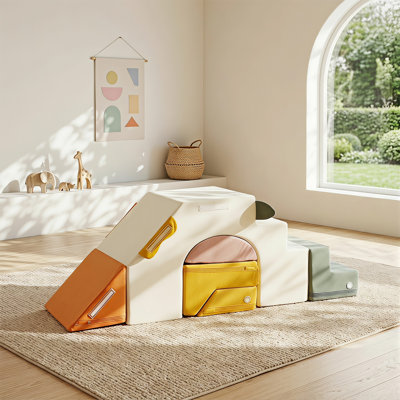 Blocs d'escalade en mousse pour tout-petits, ensemble de jeu intérieur modulaire avec glissade, tunnel de rampe, chaise berçante, table et sièges