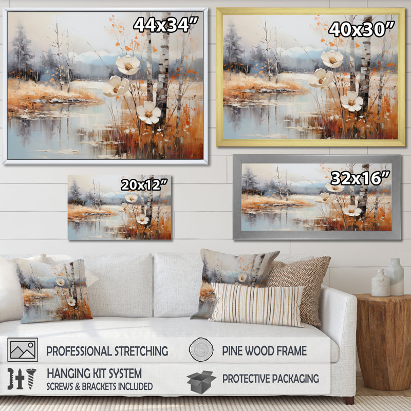 «Snow Flower Charm Evocating» sur toile, H 30 po x l 40 po x P 1,5 po, Cadre simple blanc