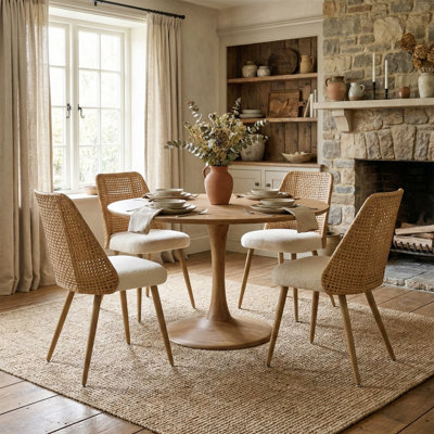 19.5" Seat Height Boucle Rattan Back Dining Chair