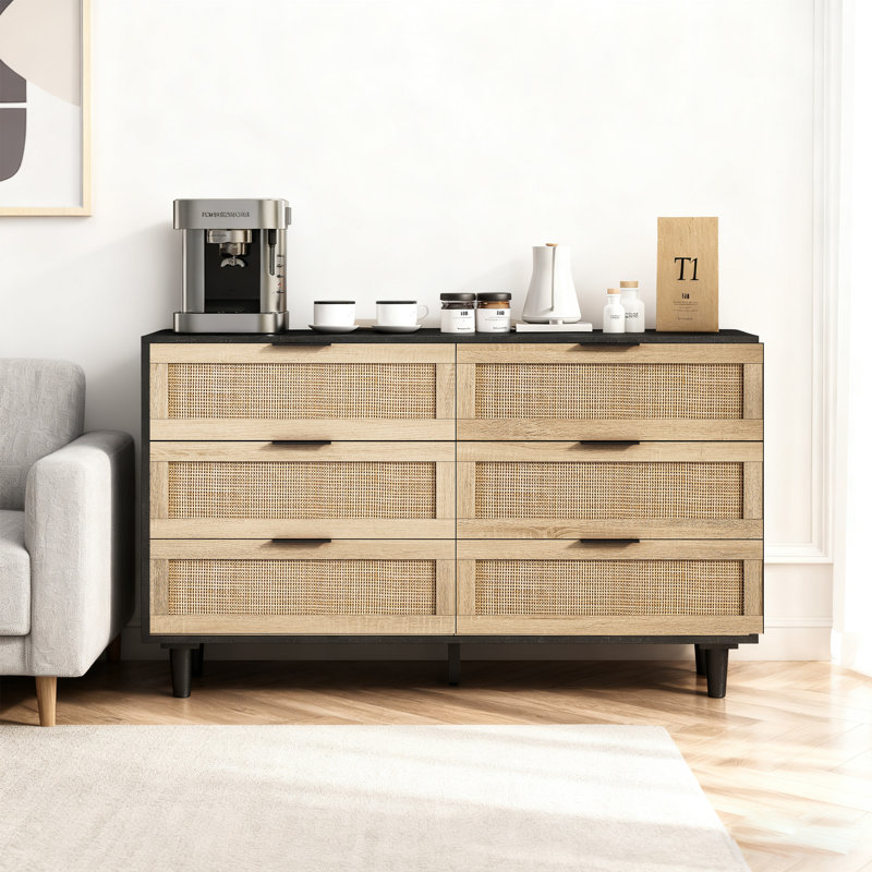 Commode à 6 tiroirs Ayanna, Noir, Noir 2, H 29,53 po x l 51,18 po x P 15,75 po