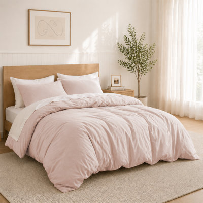 100% Cotton Duvet Cover Set with Pillow Shams, Soft Breathable All-Season Bedding Set, King