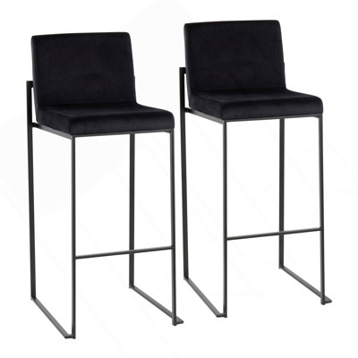Tabouret de bar haut dossier contemporain Fuji en acier noir et velours noir par Lumisource - ensemble de 2