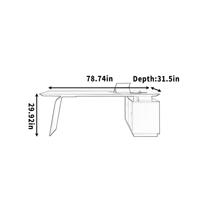 Bureau de rangement, bureau d'écriture, bureau d'angle, H 29,92 po x l 78,74 po x P 31,5 po, Noir