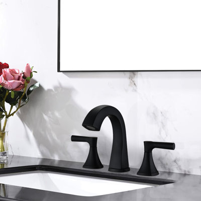 Robinet de meuble-lavabo surdimensionné à 3 trous - Robinet pour salle de bain à deux poignées noir mat avec drain, égratignure et corrosion