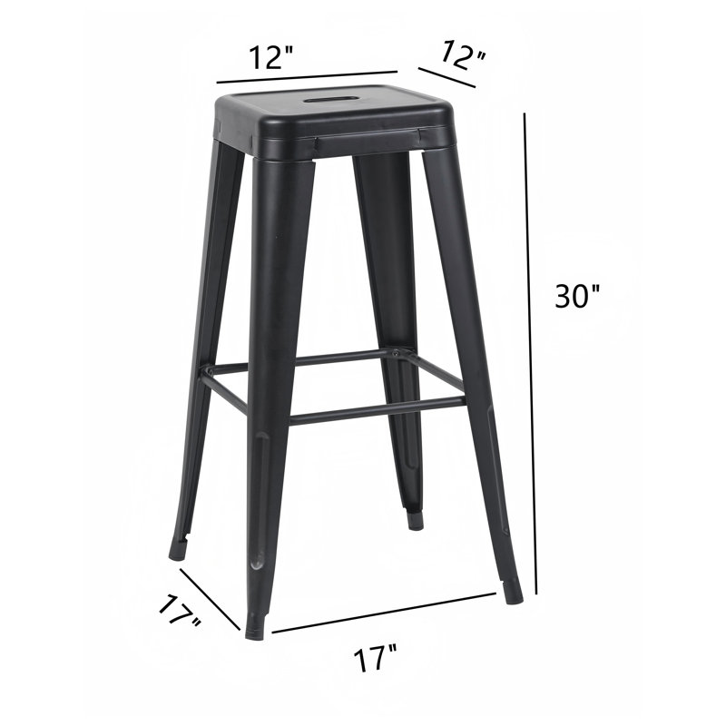 Ensemble de 2 tabourets de comptoir en métal noir mat, tabourets de bar sans dossier de 30 pouces pour la salle à manger, 2
