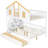 Full Size Wooden House Roof Bunk Bed with Window Door and Roof,Storage Drawers and Staircase,White+Natural-724459899