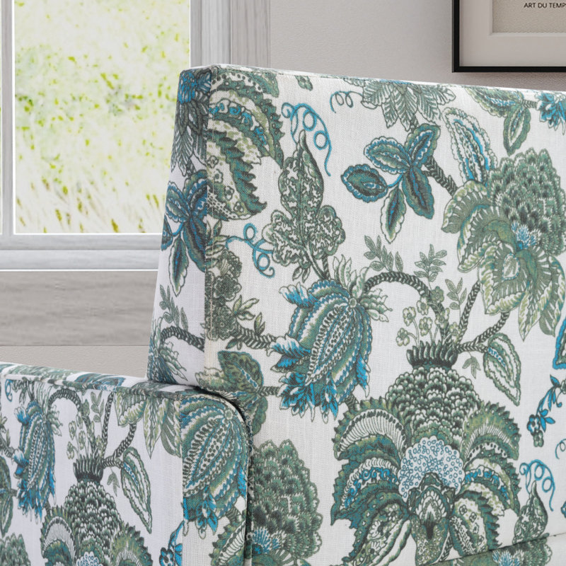 28.7'' Wide Vintage Floral Soft Upholstered Fabric Armchair With Nailhead Trim And Lumbar Pillow (Set Of 6), Green Floral