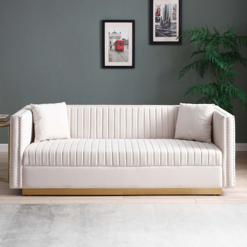 Canapé en velours capitonné Contemporary, Beige