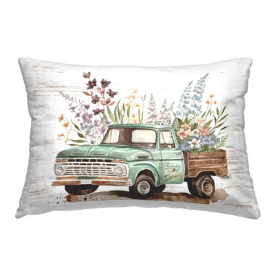 Floral Herb Truck Decorative Printed Throw Pillow Design by Lettered and Lined