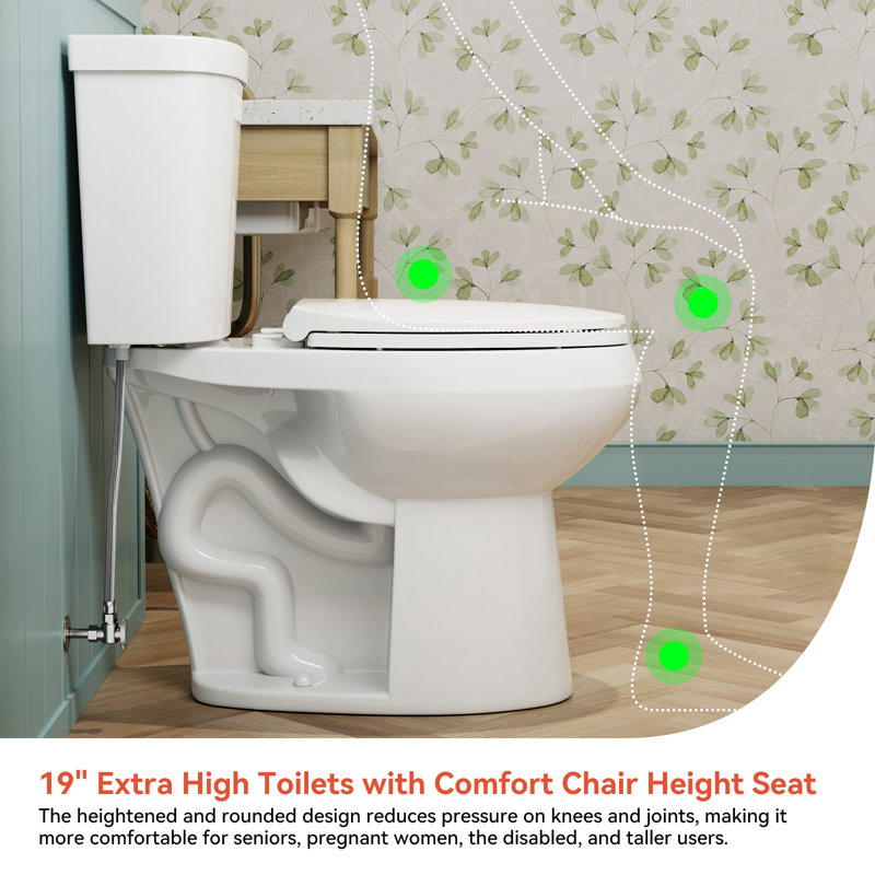 19.5''Tall Comfortable SeatHeight Round Two-Piece Floor Mounted Toilet (Seat Included), Top