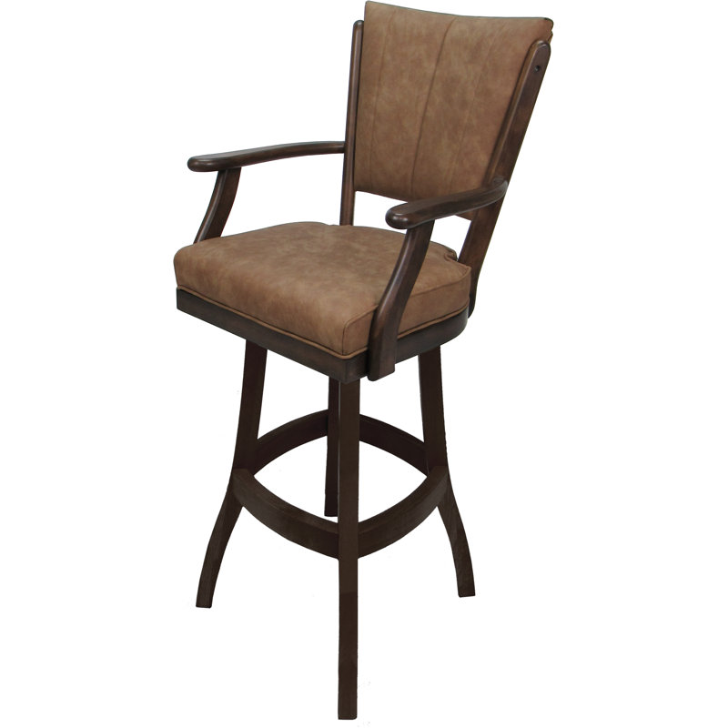 Tabouret de comptoir pivotant en bois avec accoudoirs Havertown, Vinyle brun / cadre brun foncé