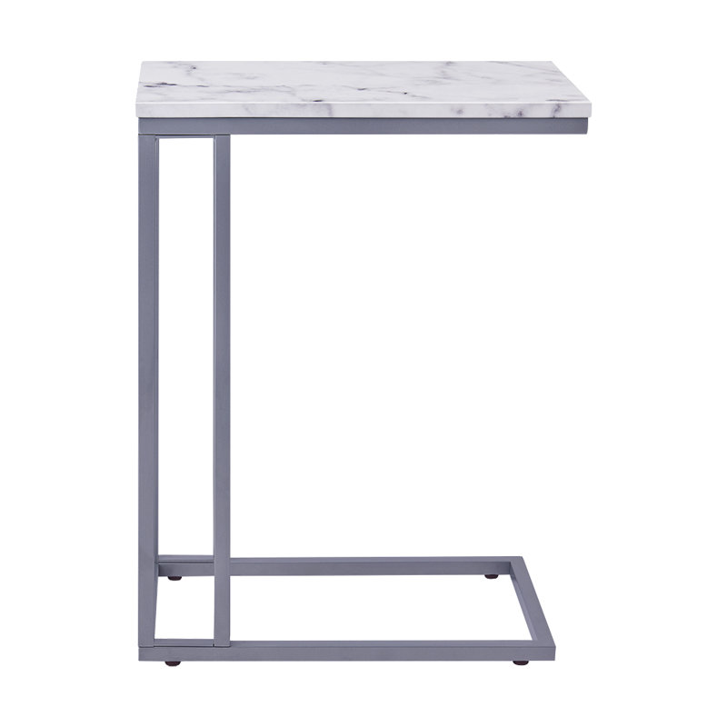 C Table End Table, White Faux Marble Top/ Gold Base, 63.5 H x 46.48 W x 25.4 D cm