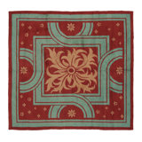 Antique French Art Deco Rug In Red And Blue With Floral Medallion- Rug & Kilim