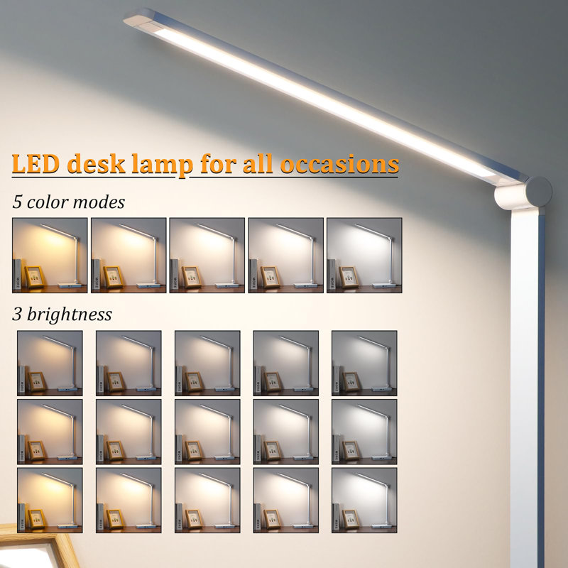LED Desk Lamp with USB Ports,Touch Desk Lamps for Home Office with 5 Color Modes,3 Brightness Desk Light with Small Night Light,Reading Lamp Table Lamp for Bedroom Bedside Study(with adapter)