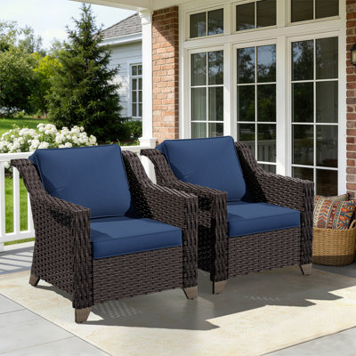 Minghui Outdoor Wicker Lounge Chair Set of 2 with Plush Cushions