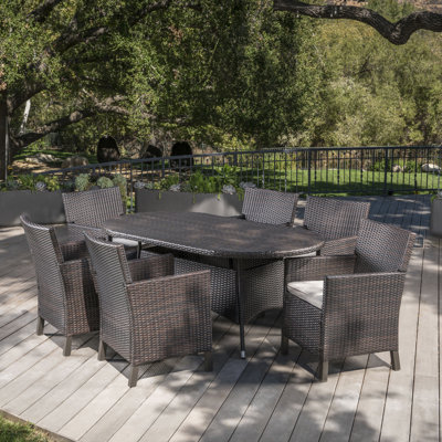 Basabi Outdoor Wicker 7 Piece Dining Set with Cushions