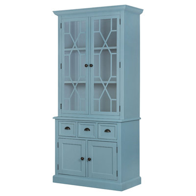 Cabinet bleu / Credenzas 39,4 x 18 x 83 po - Nouveau style français moderne et Grace 45%, 35% bois massif, 10% verre, placage