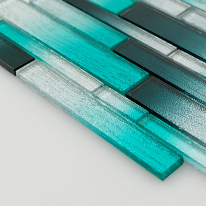 Foil Random Sized Interlocking Glass Mosaic Tile, Mint/Teal