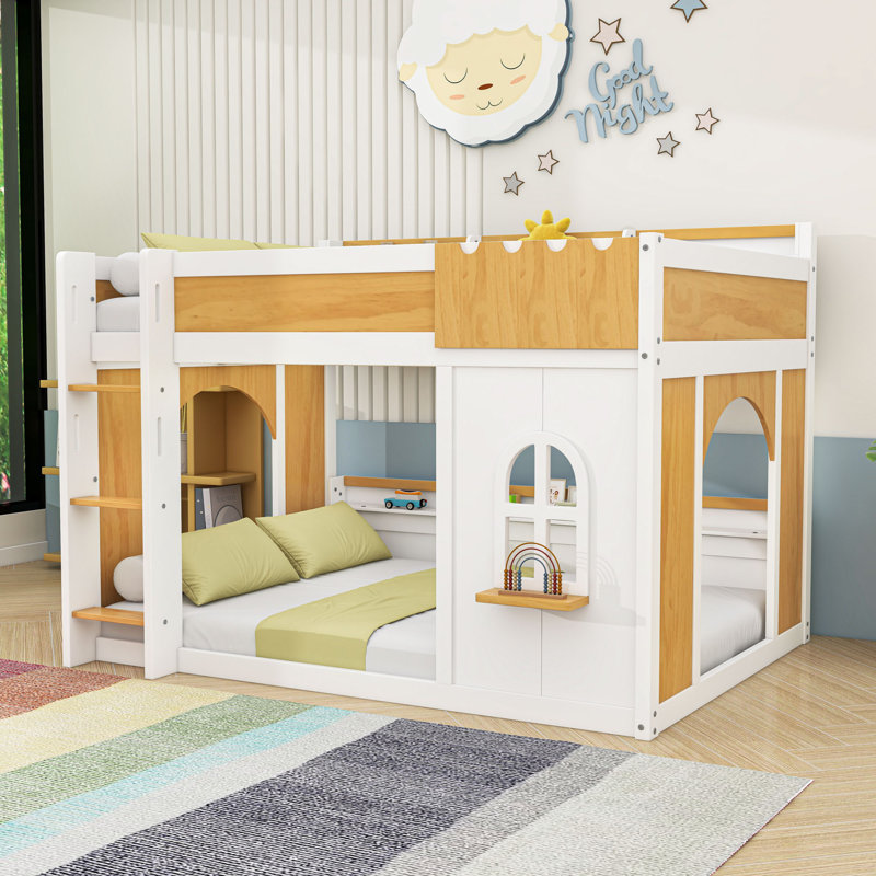 Multifunctional Wooden Bunk Bed with Shelves, Full Over Full