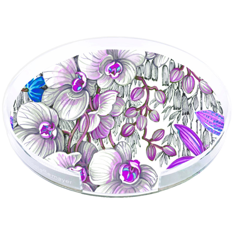 Orchid Phalaenopsis Acrylic Round Placemat Tray, Lilac Cornflower