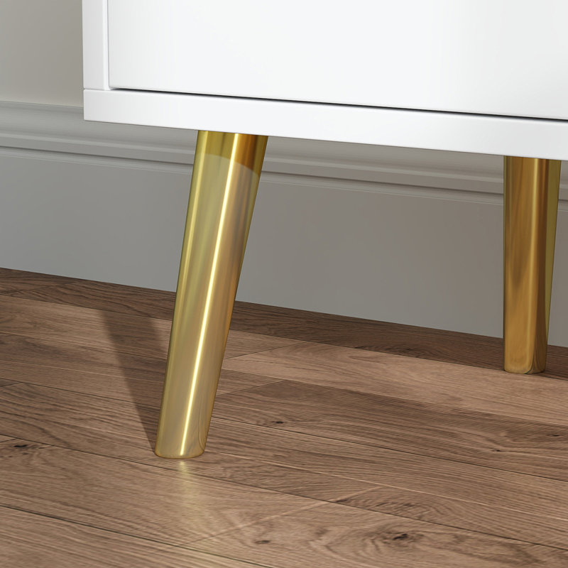 Roselynne 6 - Drawer 46.5" W Double Dresser with LED Light ,Chest of Dressers for Bedroom, Gold/White