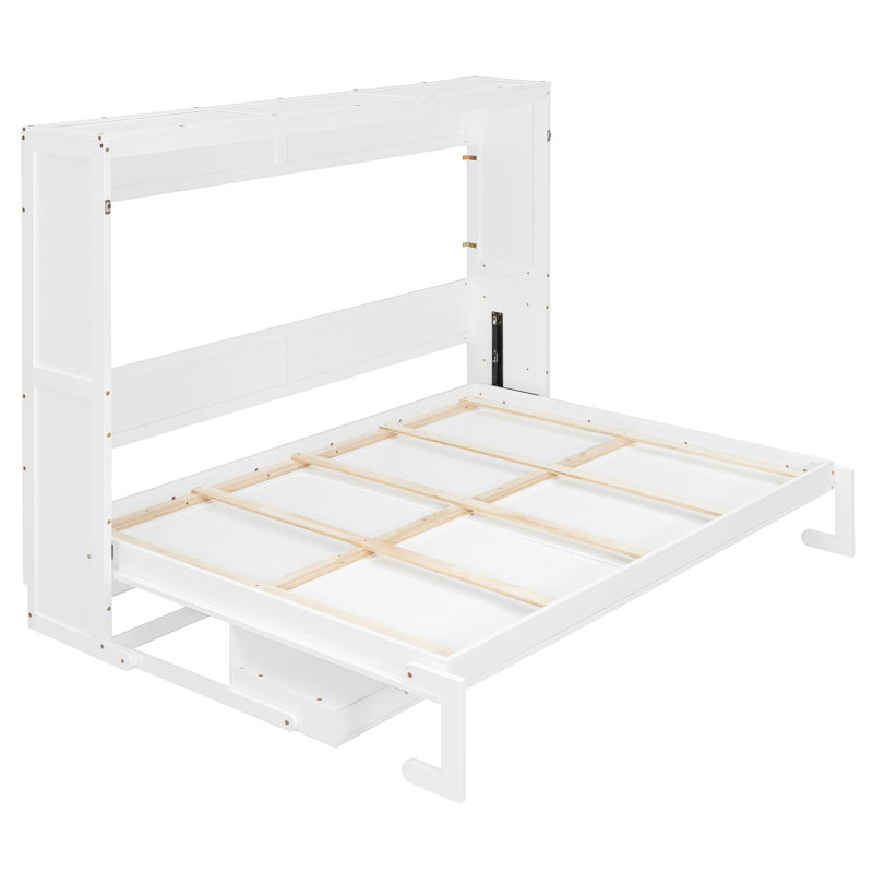 Lit escamotable avec bureau de coiffeuse, miroir central et 2 tiroirs latéraux, Blanc