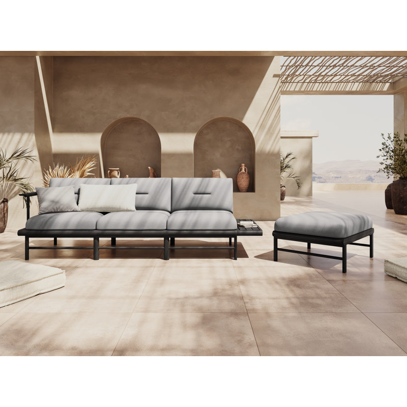 245cm Wide Metal Patio Sofa with Cushions, Light Grey