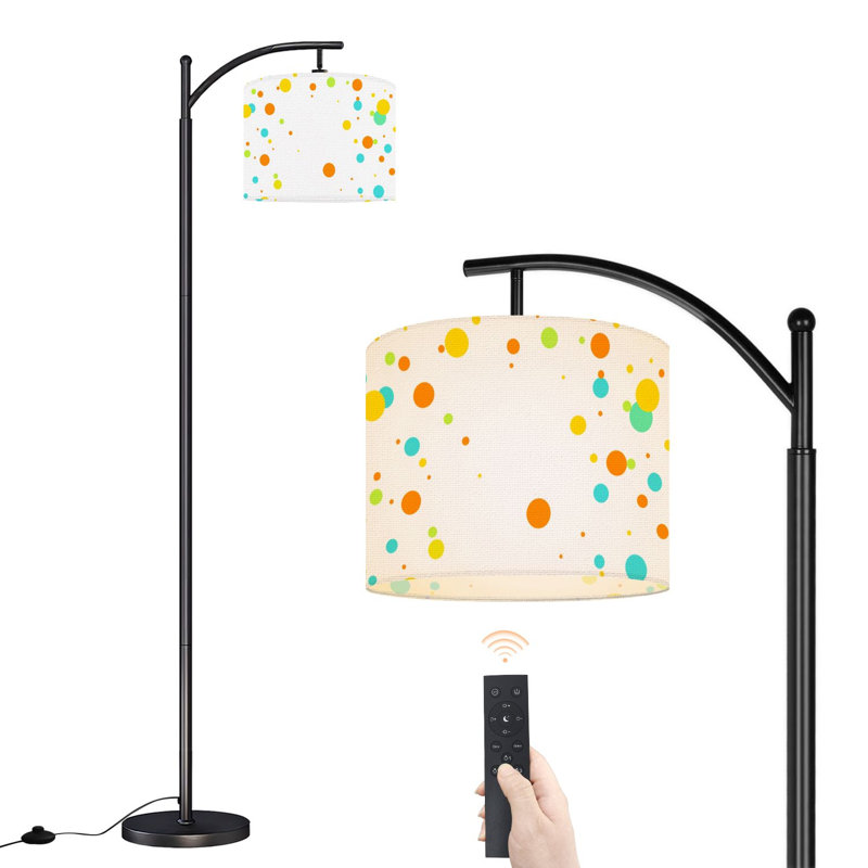 Arc Floor Lamp Colorful Abstract Dots Orange Yellow Blue Green Circles White Floor Lamps with Remote LED Lights Adjustable Lamp Shades Tall Standing Lamps for Reading Office Living Room
