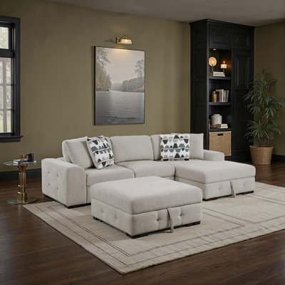 Odesser 115" W 3-Piece Chenille Sleeper Sectional