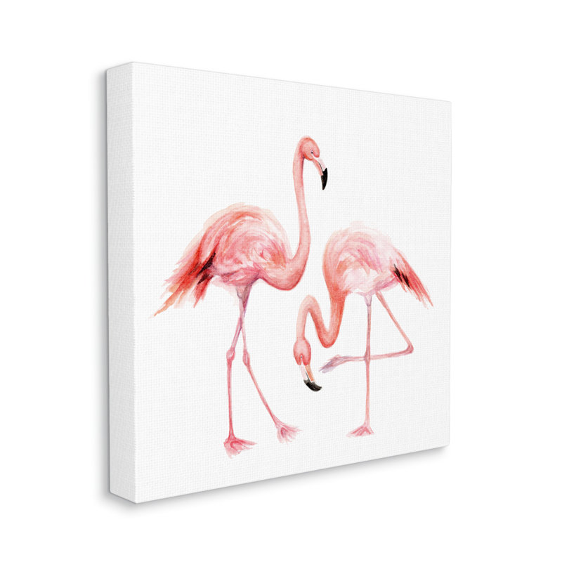 «B flexing Knee Flamingo Watercolor Children Nursery Animals» par Fox Hollow Studios - Peinture, H 24 po x l 24 po x P 1,5 po