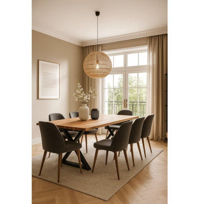 Table de salle à manger rectangulaire en bois d'acacia massif de 80 pouces (203 cm) avec plateau à bords droits de 1,5 pouce (3,8 cm) d'épaisseur.