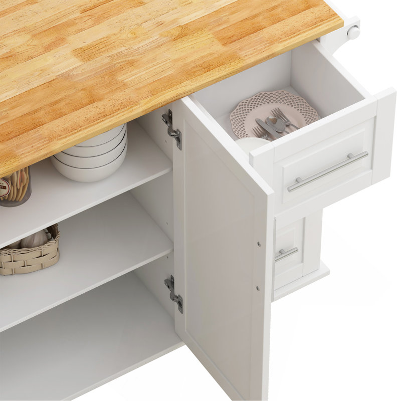 Kitchen Island Cart With 2 Door Cabinet And Three Drawers,43.31 Inch Width With Spice Rack,Towel Rack