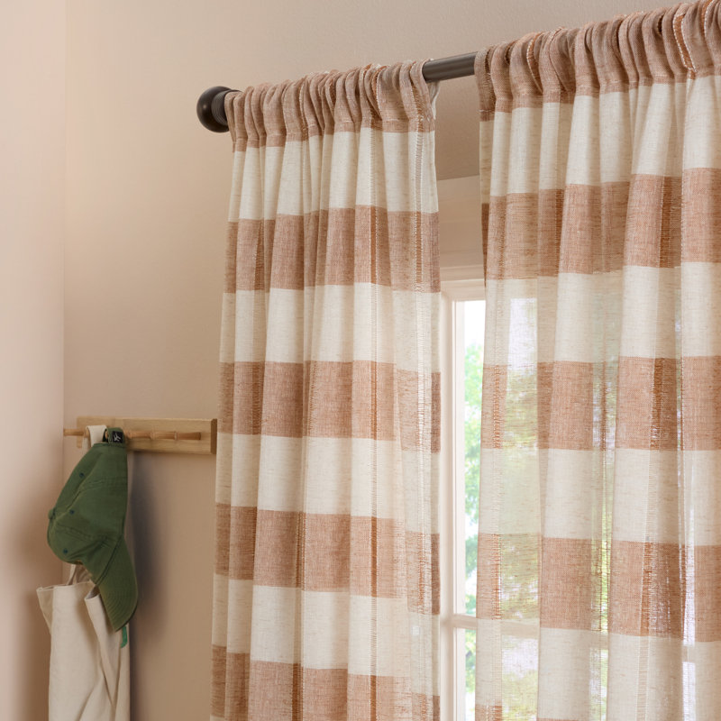 TOWN & COUNTRY BASICS Pax Semi-Sheer Stripe Light Filtering Curtains, 50" W x 63" L, Rust