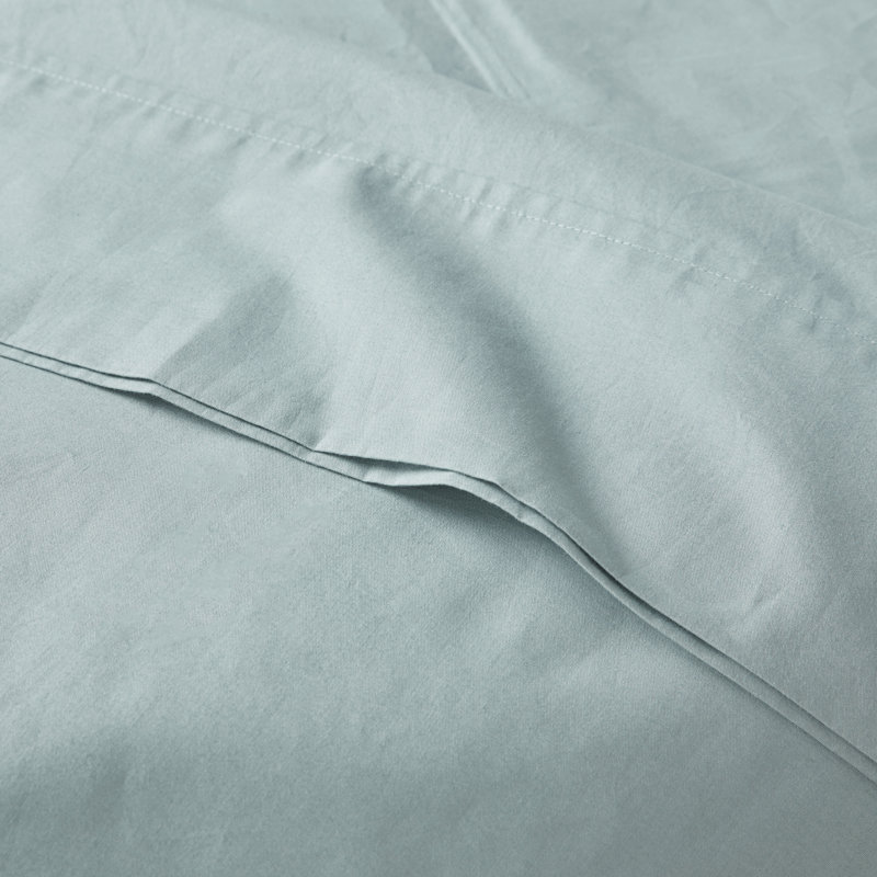 Peached Percale 200 Thread Count Relaxed Cotton Percale Sheet Set, Aqua, Queen