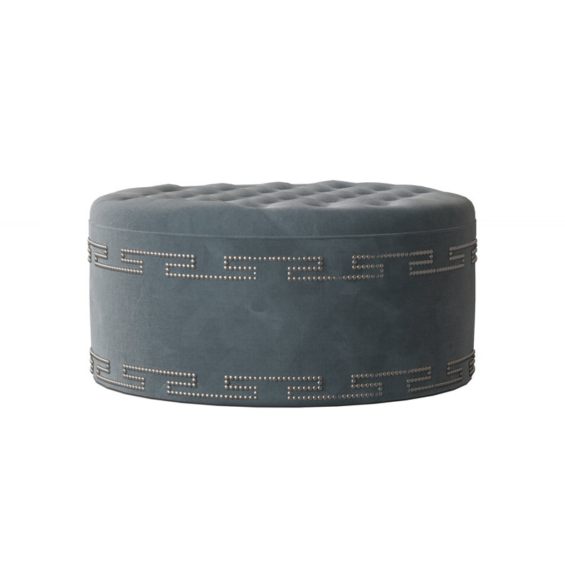 Elle Round Ottoman, Savona Fuchsia, Shiny Nickel