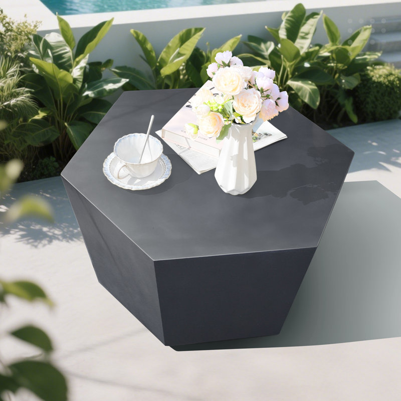 28-Inch  Outdoor Side Table, Hexagon Magnesium Oxide Coffee Table for Outdoor Patio, Gardens, Backyards, Farmhouses, Living Rooms