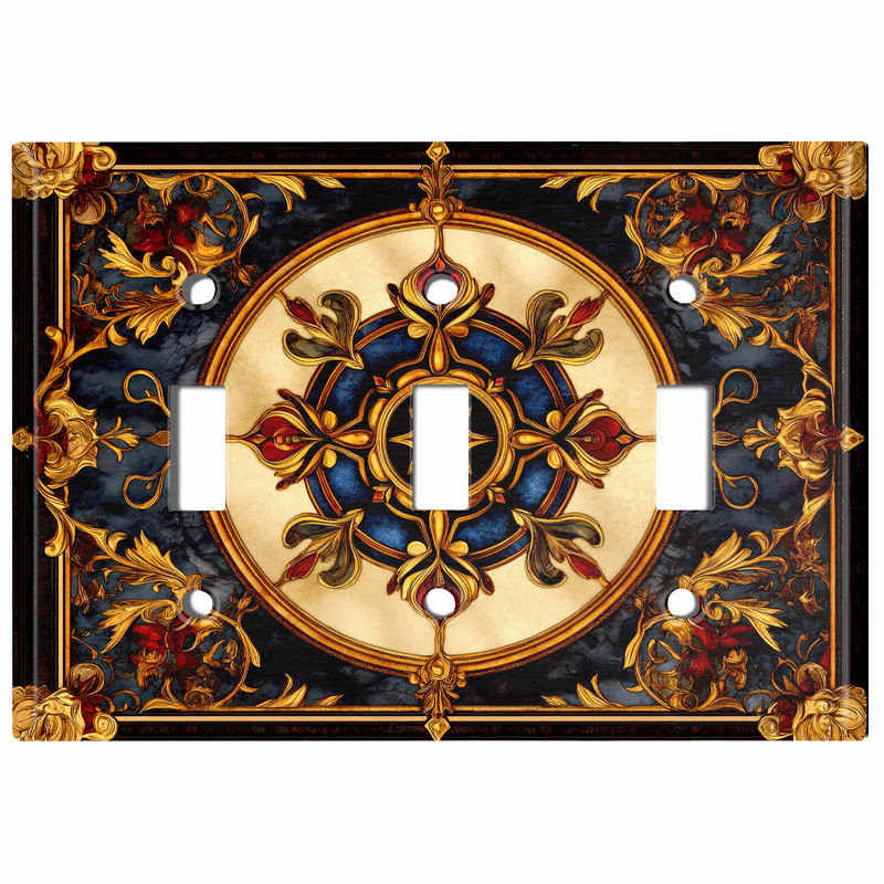 Plaque d'interrupteur en métal ; interrupteur à bascule triple, taille standard américaine – Motif mandala en vitrail imprimé