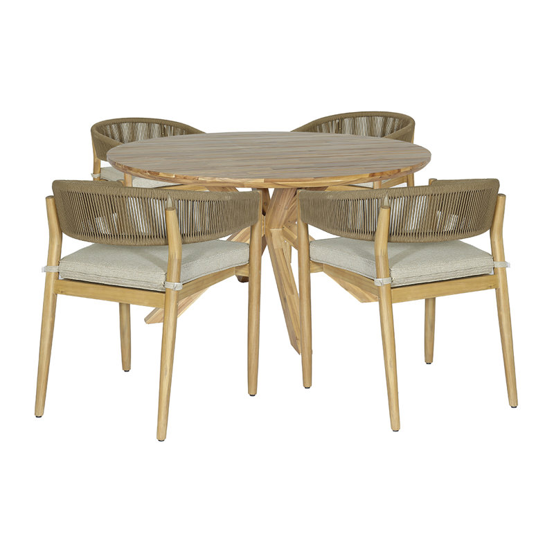 Aderita 4 - Person Acacia Patio Dining Set with Round Table , Cushions Included