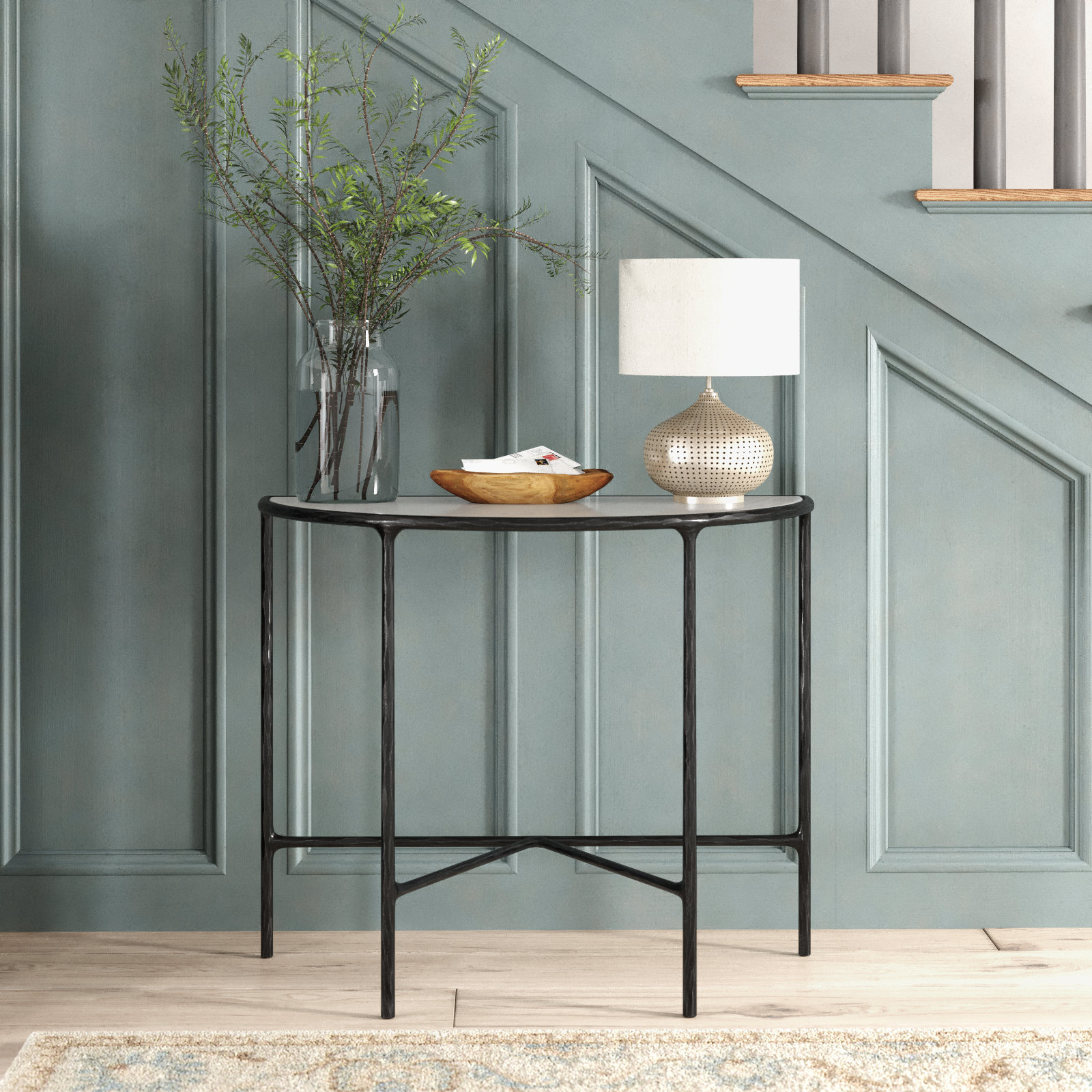 Evelynn 36'' Console Table, White Marble, Black