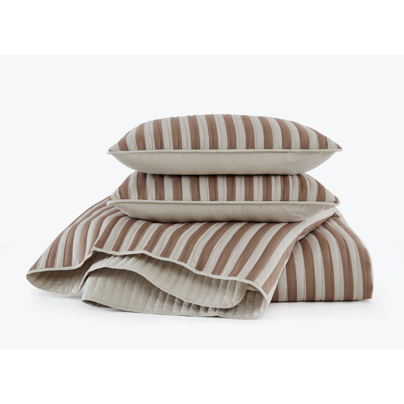 Truly Soft Weston Stripe Quilt Set, Twin Quilt + 1 Standard Sham, Brown Striped
