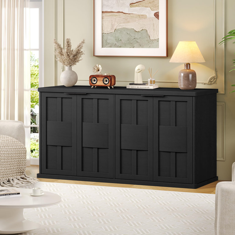 60"  Sideboard Buffet Cabinet with Fluted Doors, for Kitchen & Living Room, Black