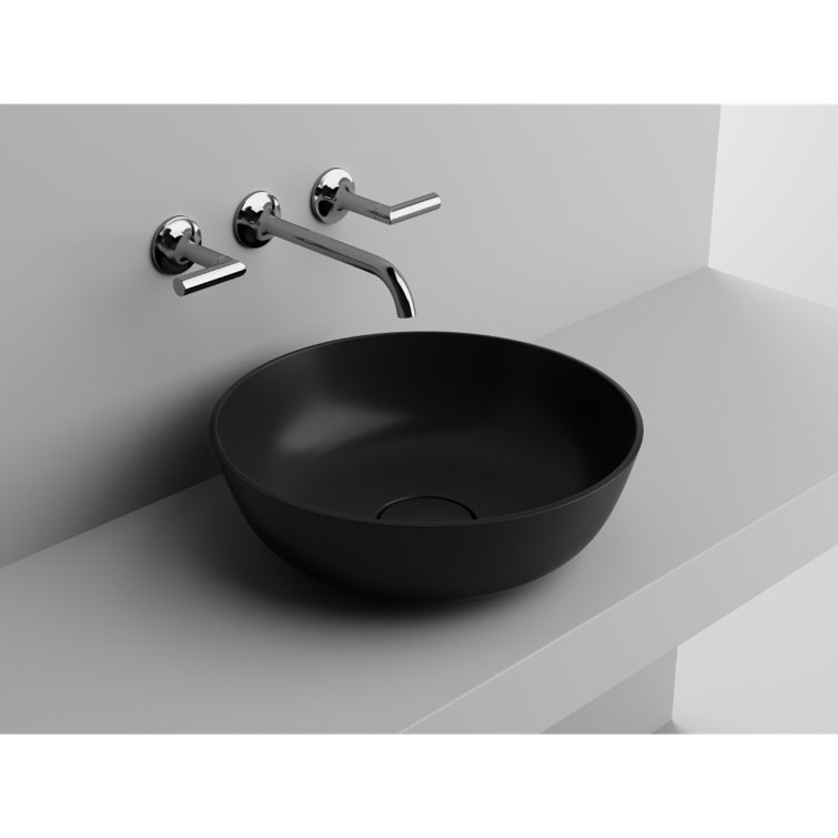 16'' Matt Black Stone Circular Vessel Bathroom Sink with Overflow