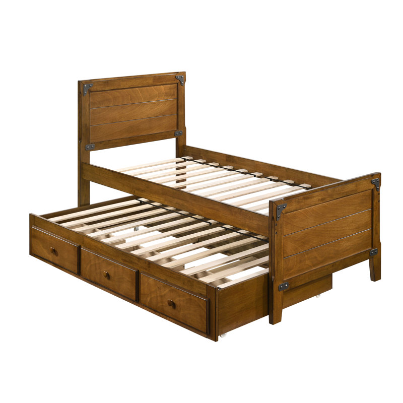 Rustic Honey Twin Captain's Bed with Trundle and Drawers