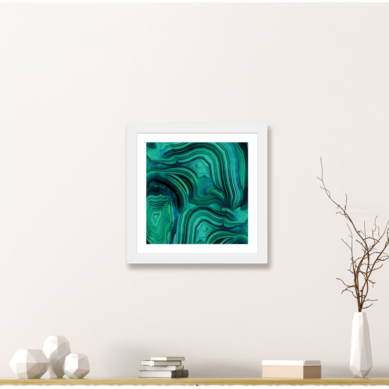 «Malachite in Green and Blue» par Danielle Carson - reproduction d'art, H 16 po x l 16 po x p 1 po, Papier encadré doré