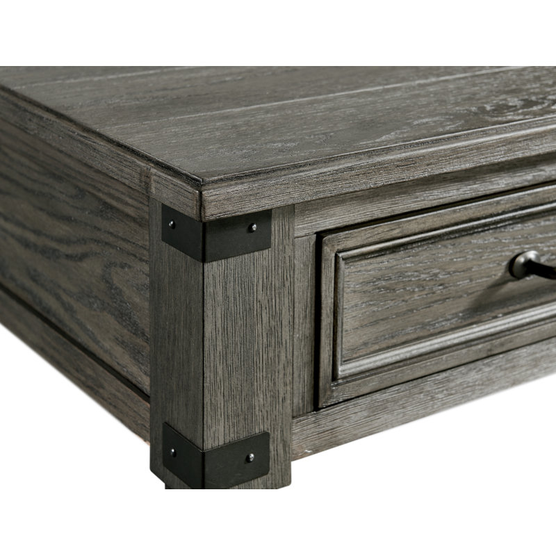 Harpersfield Foundry 24" Wide End Table with Drawer and Shelf, Brushed Pewter