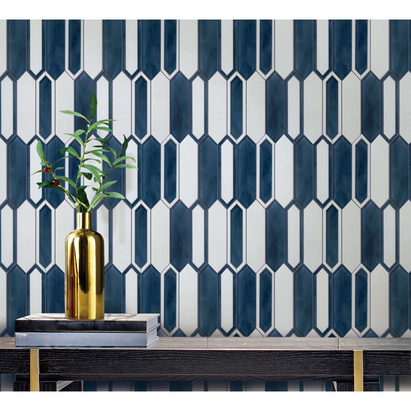 14-In X 10-In Thassos Marble With Inkjet Glass Mosaic Wall Tile(0.97-Sq. Ft/ Piece)