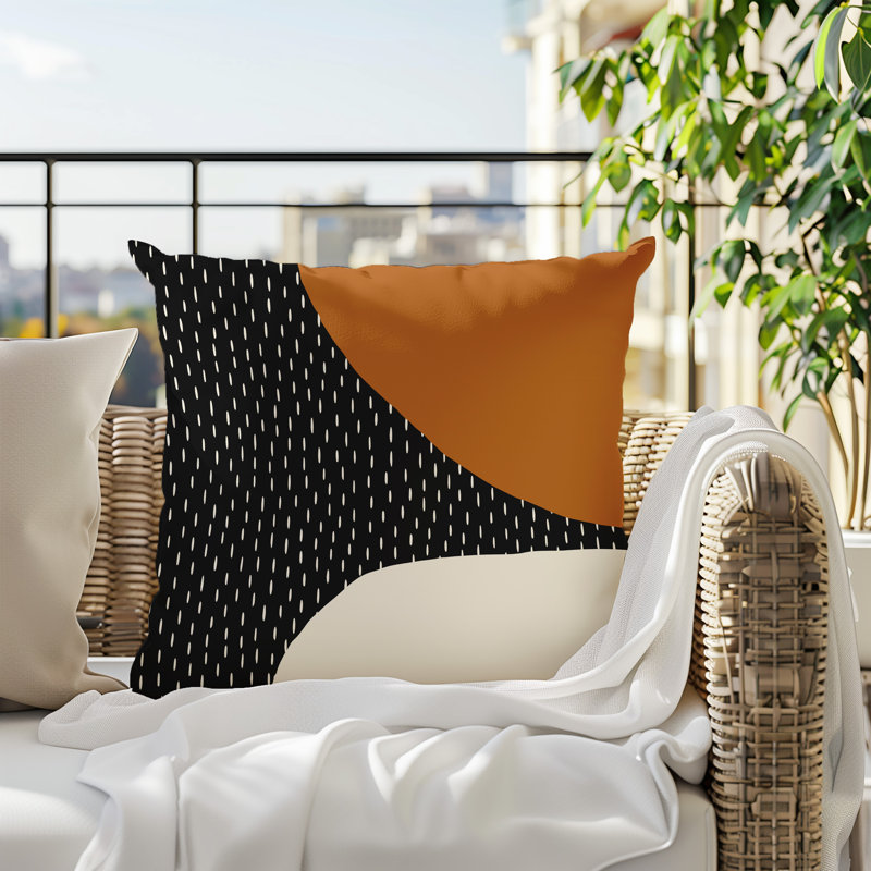 Coussin carré intérieur / extérieur pia, H 15 po x l 15 po, Orange brûlé / noir / blanc cassé