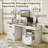 63"W Farmhouse Executive Lift Top Desk, Wood Country Rustic Home Office Desk With File Cabinet and Charging Station, Computer Desk With 3 Drawers, Led Writing Work Desk With Monitor Stand, White, Walnut, Gift-631402711