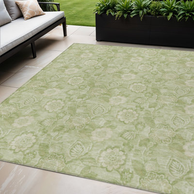 5' X 8' Sage And Mint Green Floral Washable Indoor Outdoor Area Rug