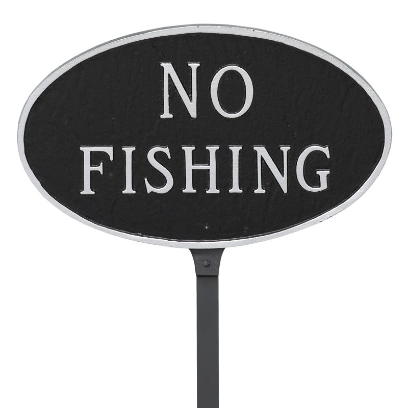 Enseigne de jardin Boette No Fishing, Noir / argent
